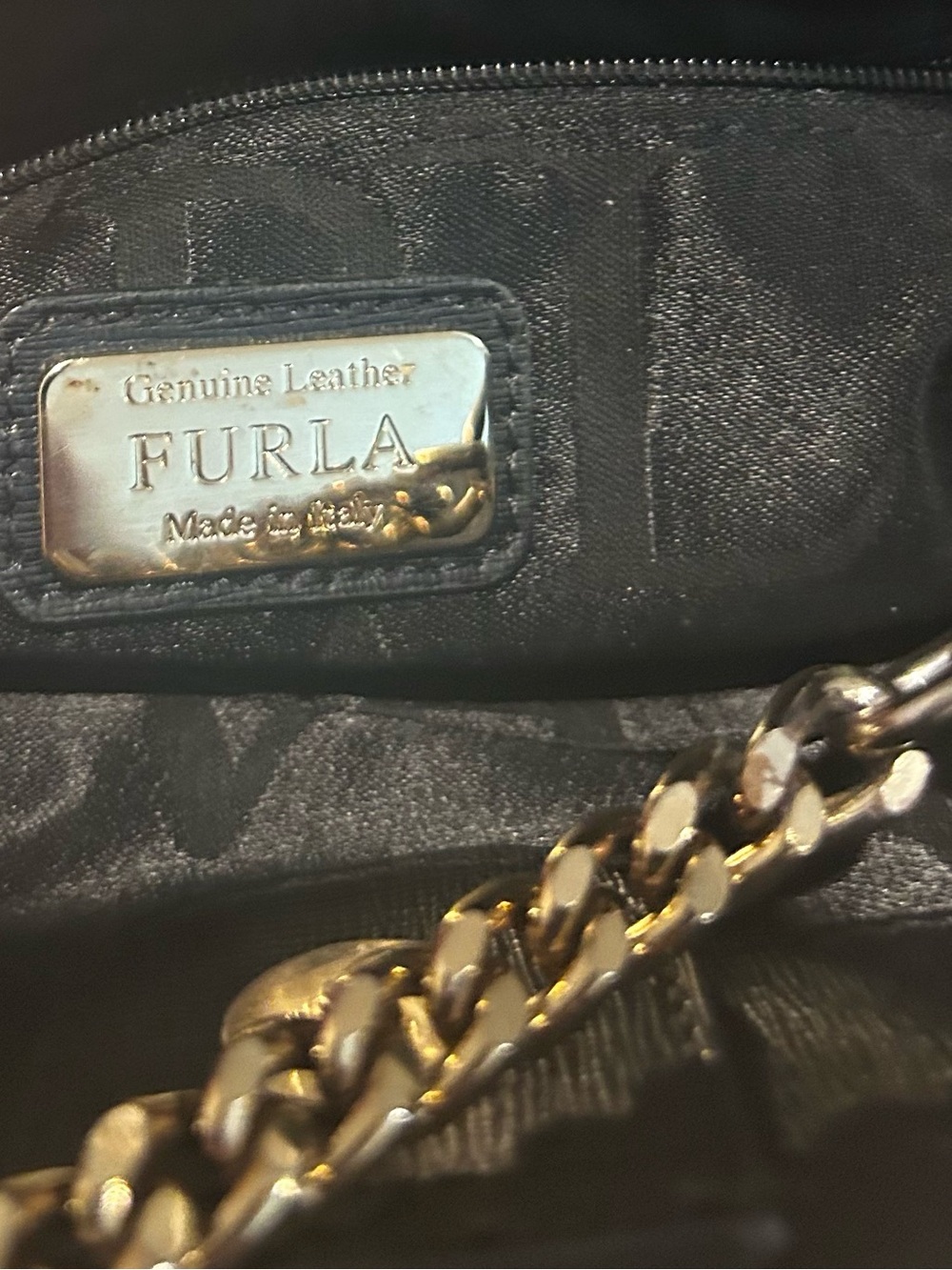 Furla Black Leather Tote with Gold Chain Straps - Picture 5 of 5